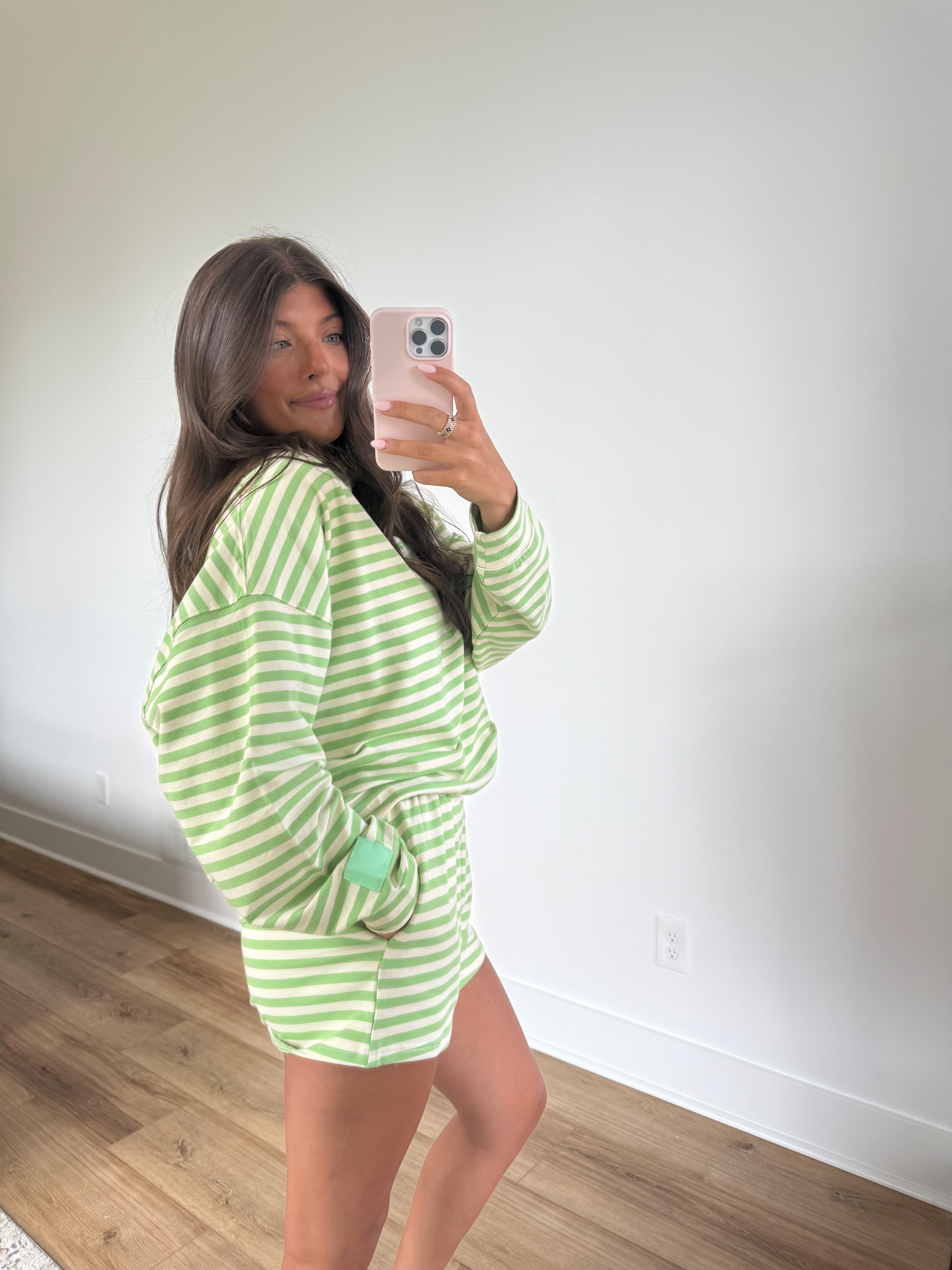 Lime Stripe Shorts Set