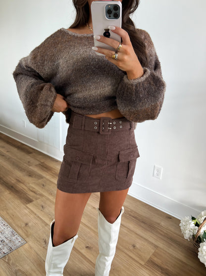 Corduroy Belted Mini Skirt