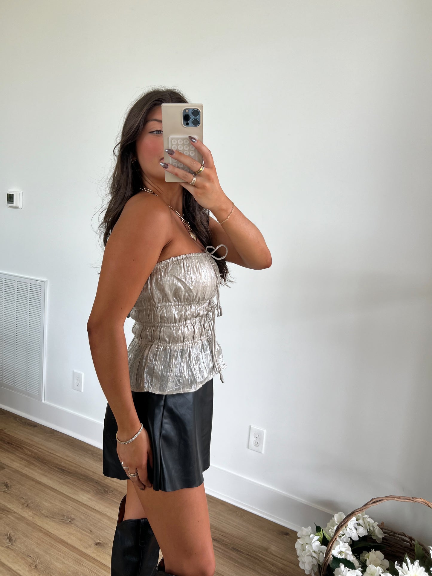 Silver Scrunch Bandeau Top