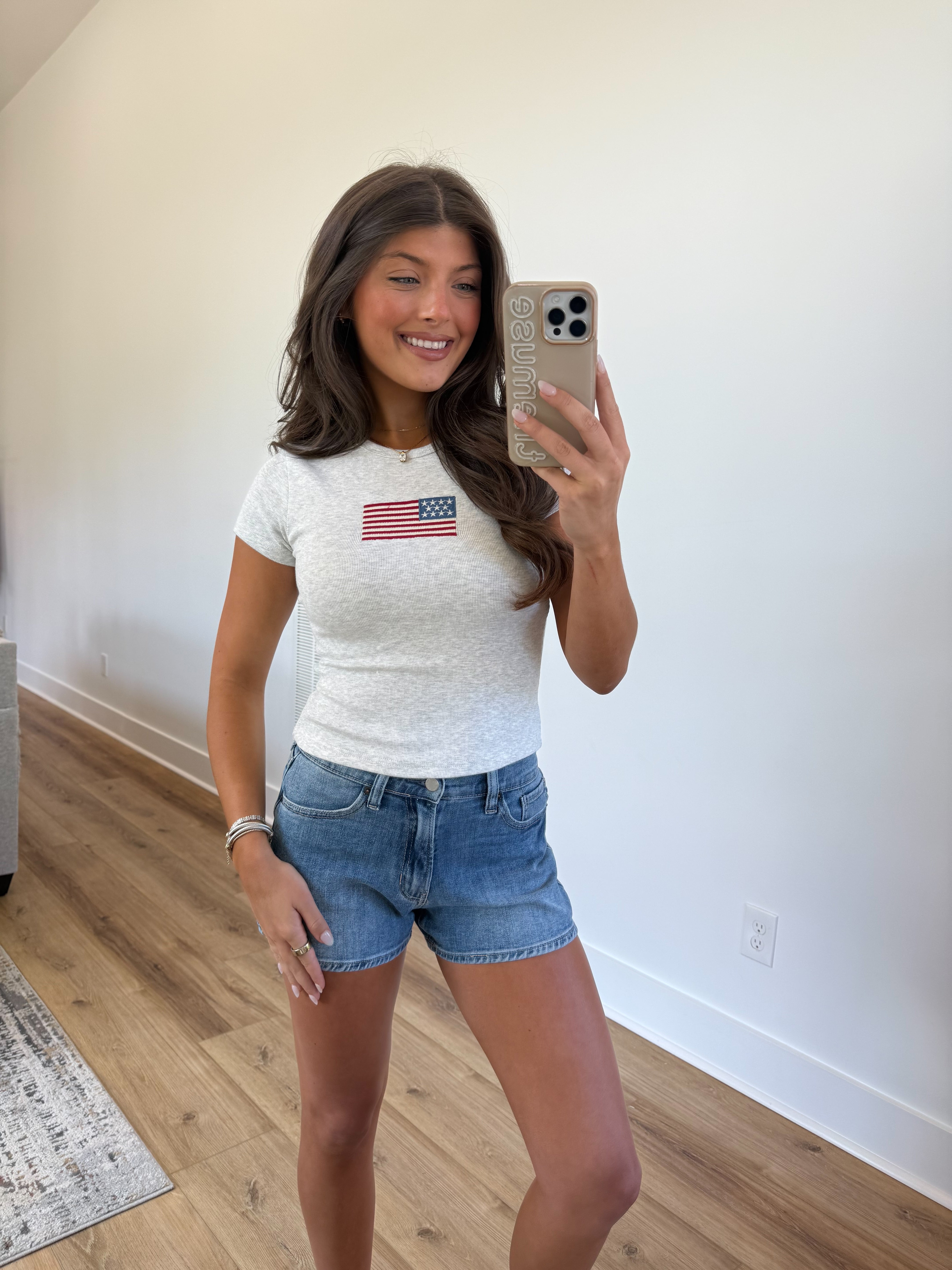 American Flag Baby Tee (Grey)