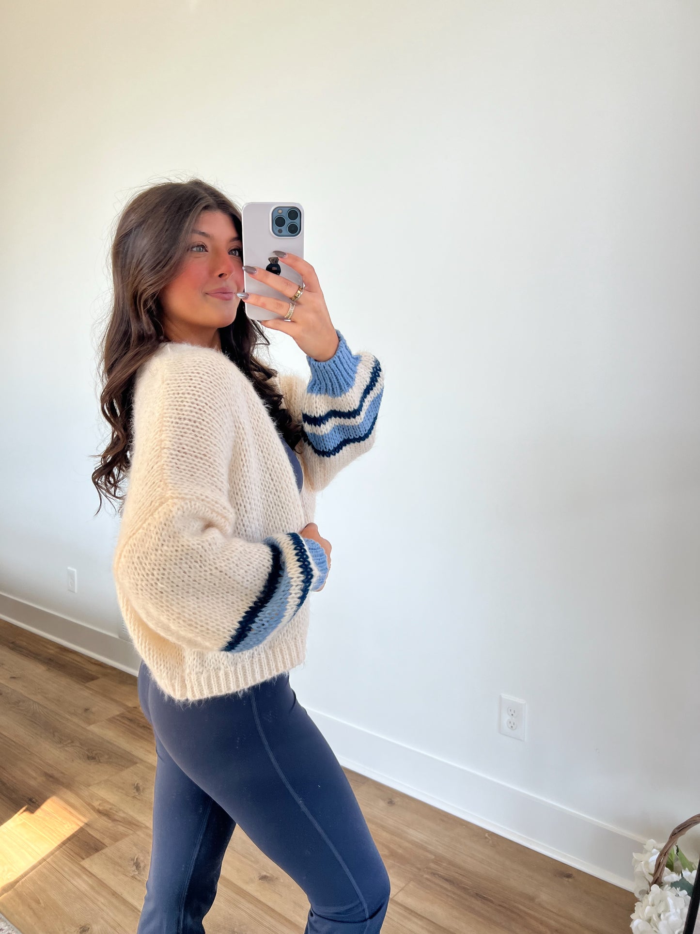 Blue Stripe Drop Shoulder Cardigan