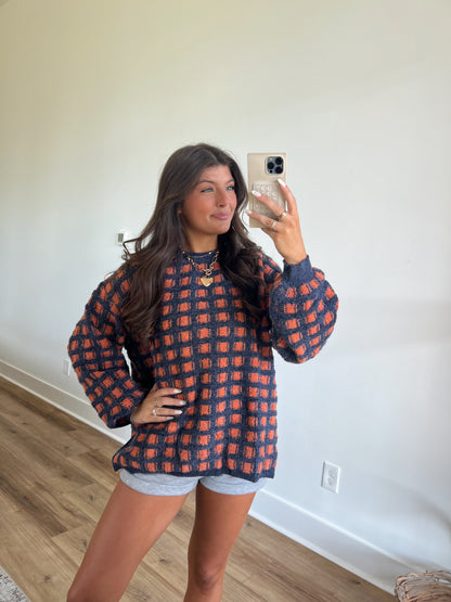 Blue/Orange Haddie Checkered Sweater