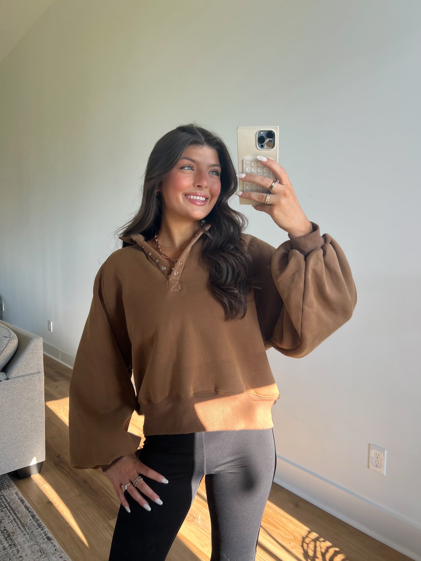 Brown Snap Button Pullover