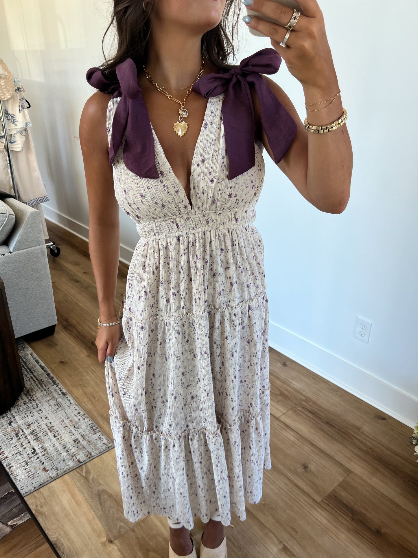 Purple Ribbon Tie Maxi Dress