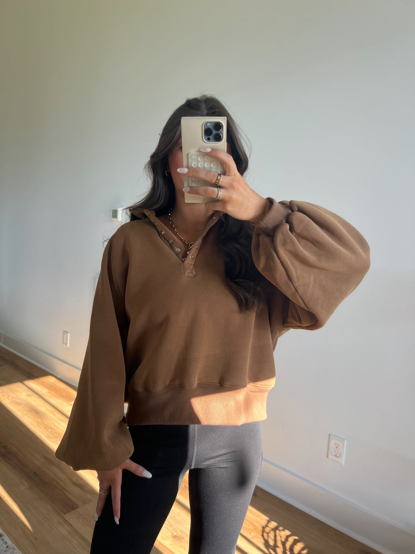 Brown Snap Button Pullover