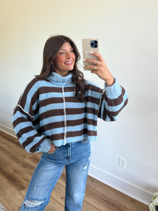 Turtle Neck Brown/Blue Stripe Sweater