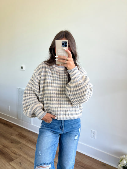 Chunky Knit Stripe Sweater (Slate Blue)