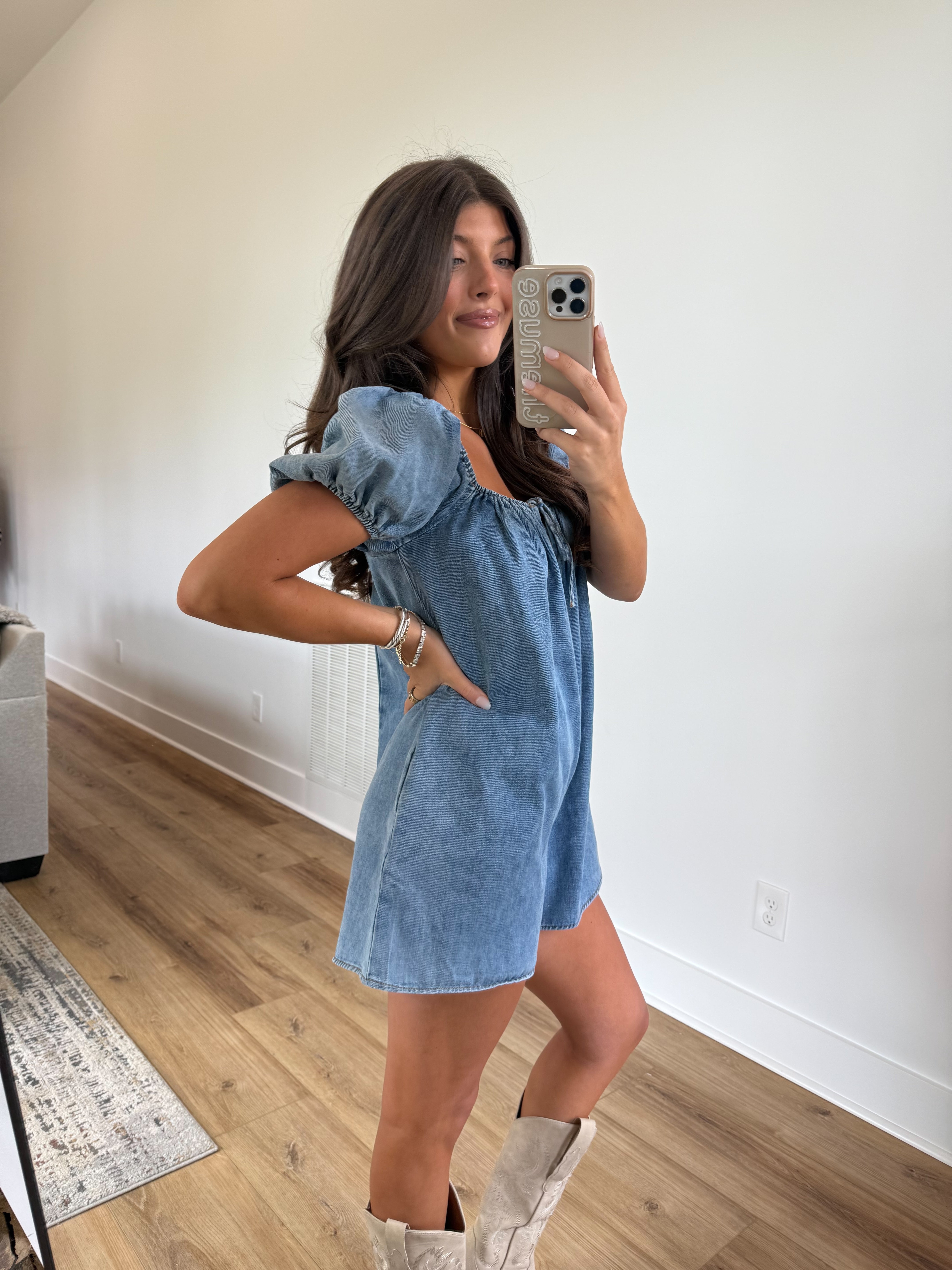 Denim Puff Sleeve Romper