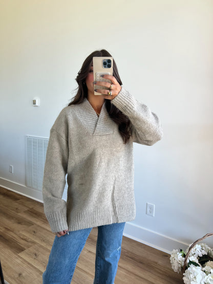 Oatmeal Slouchy V-Neck Sweater