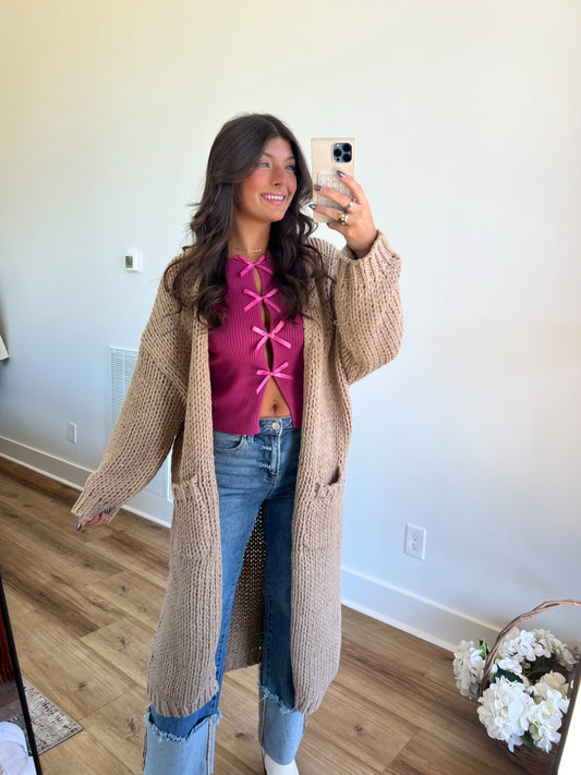 Multi-Color Sequin Chunky Long Knit Cardigan