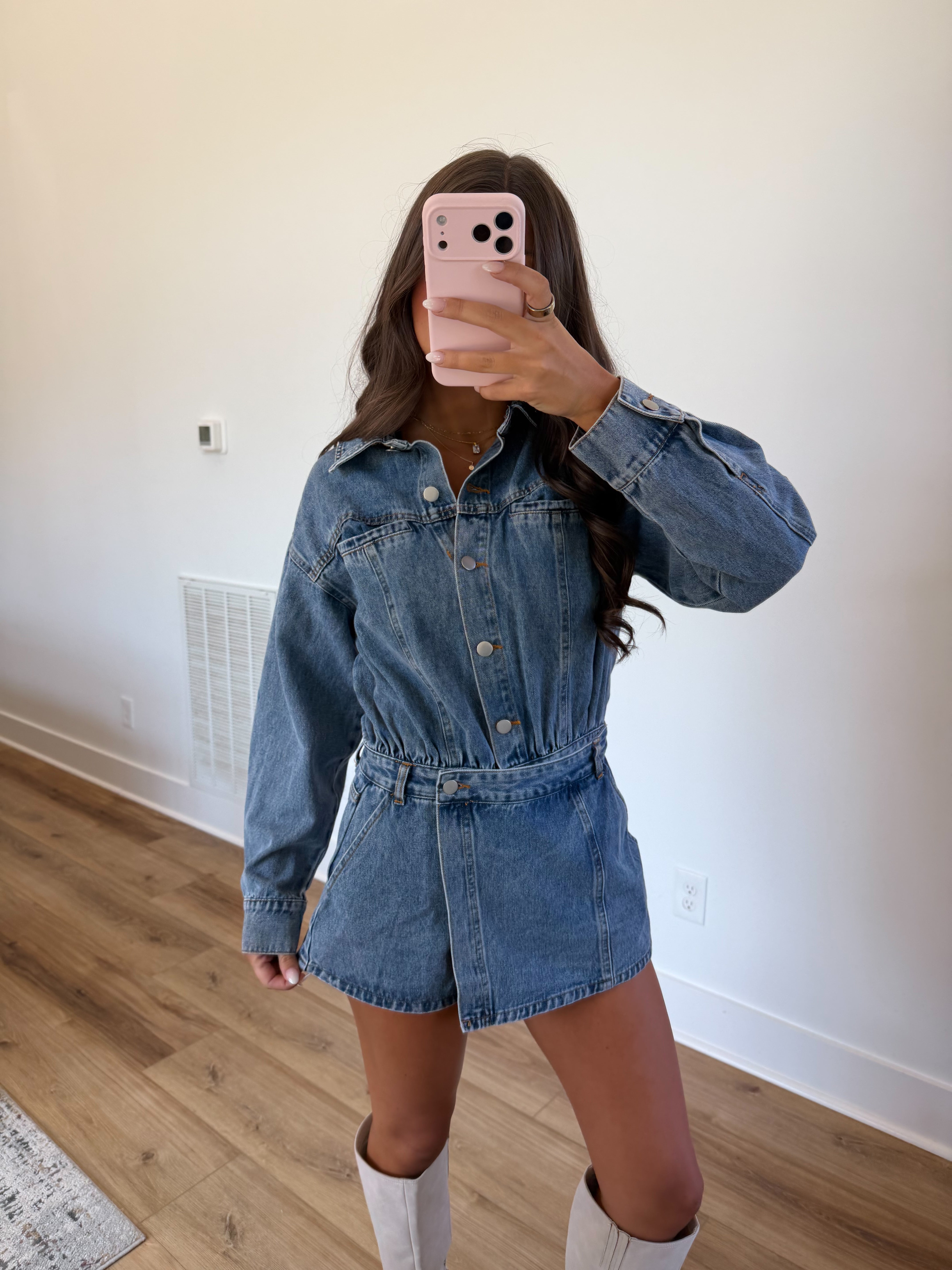Denim Wrap Skort Romper