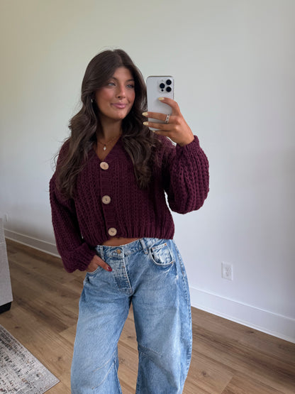 Burgundy Cropped Cardigan