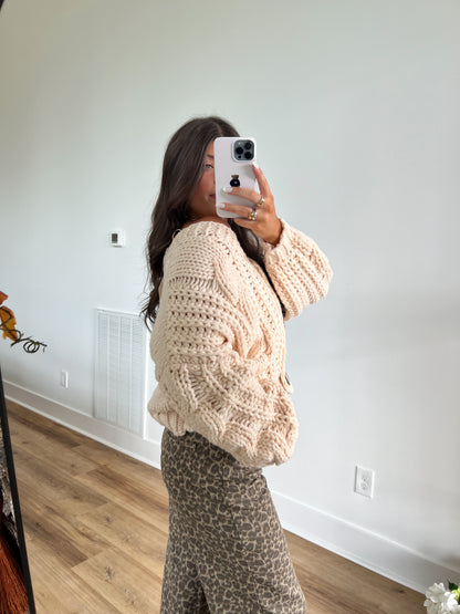 Cream Chunky Knit Oversized Cardigan