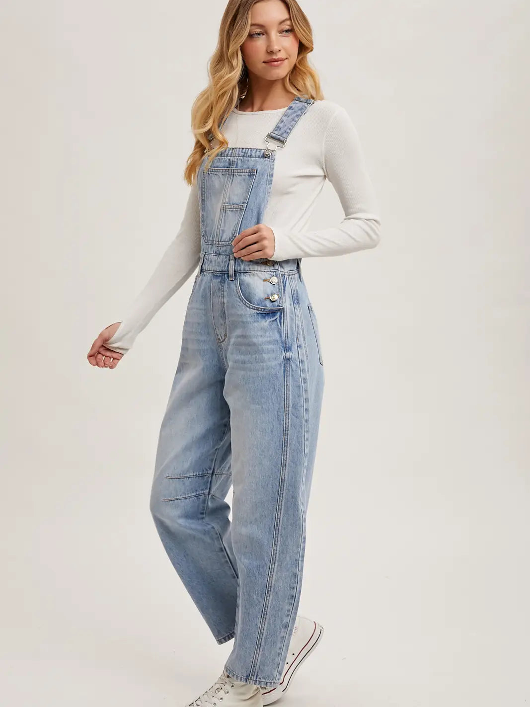 Light Wash Barrel Denim Overalls