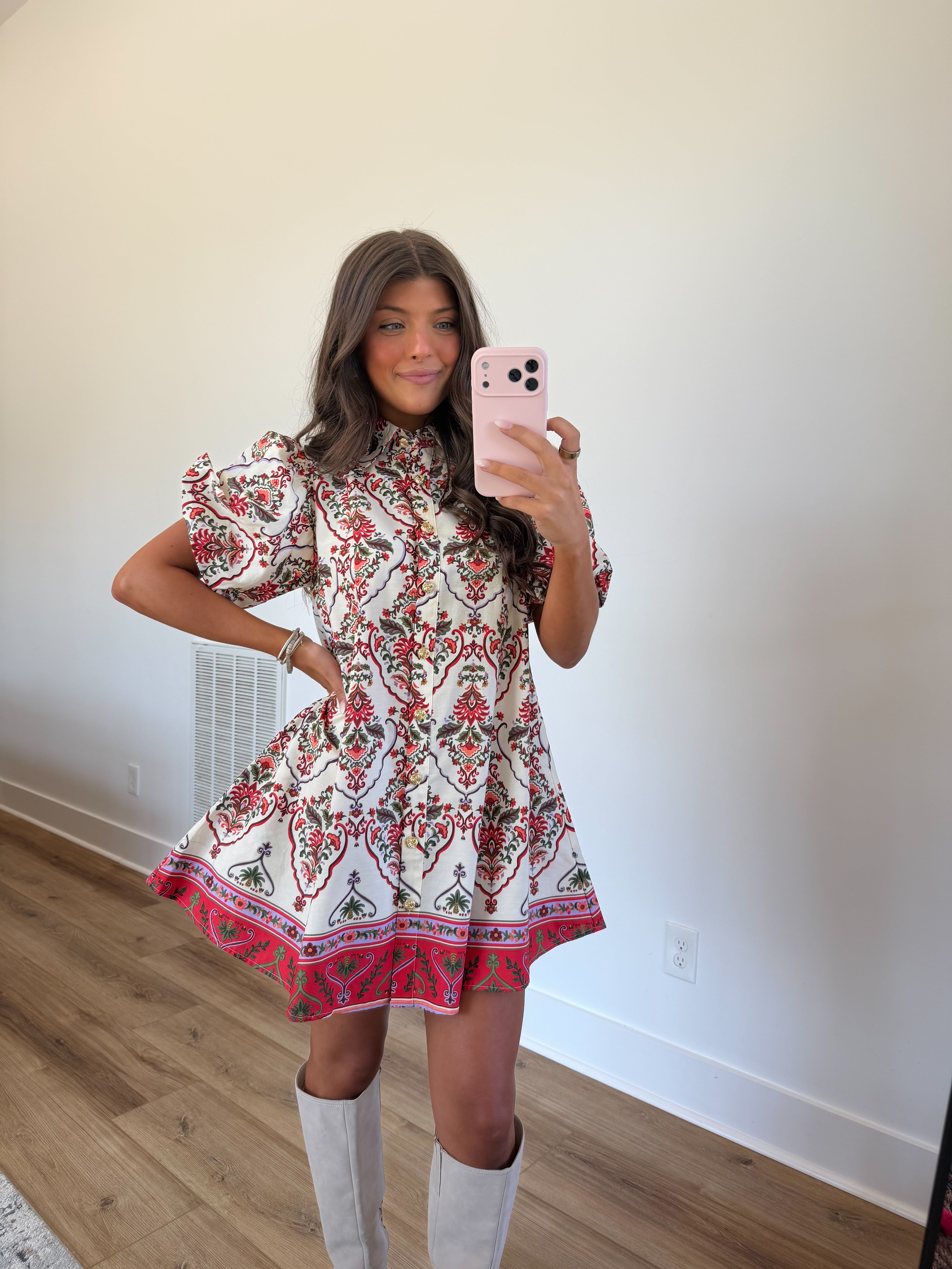 Orange Cream Floral Print Mini Dress