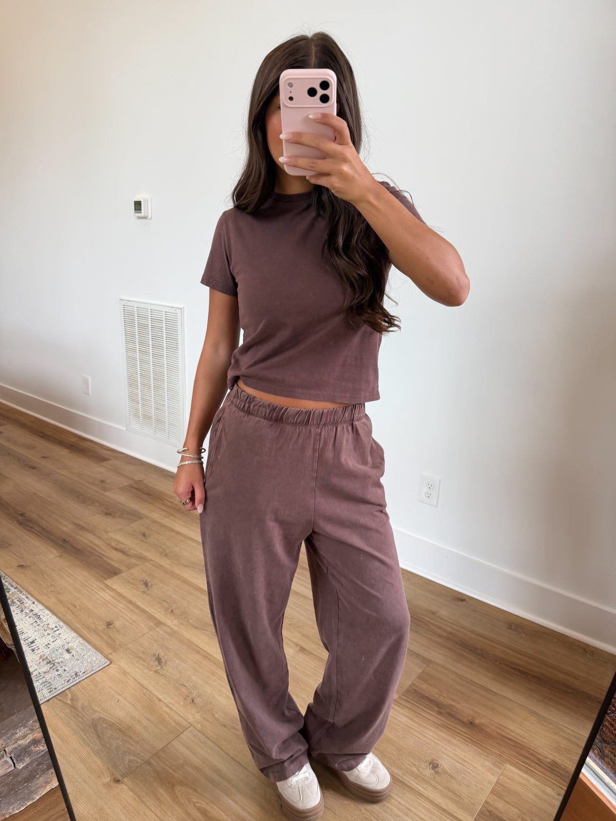 Brown Mineral Washed Baby Tee Set