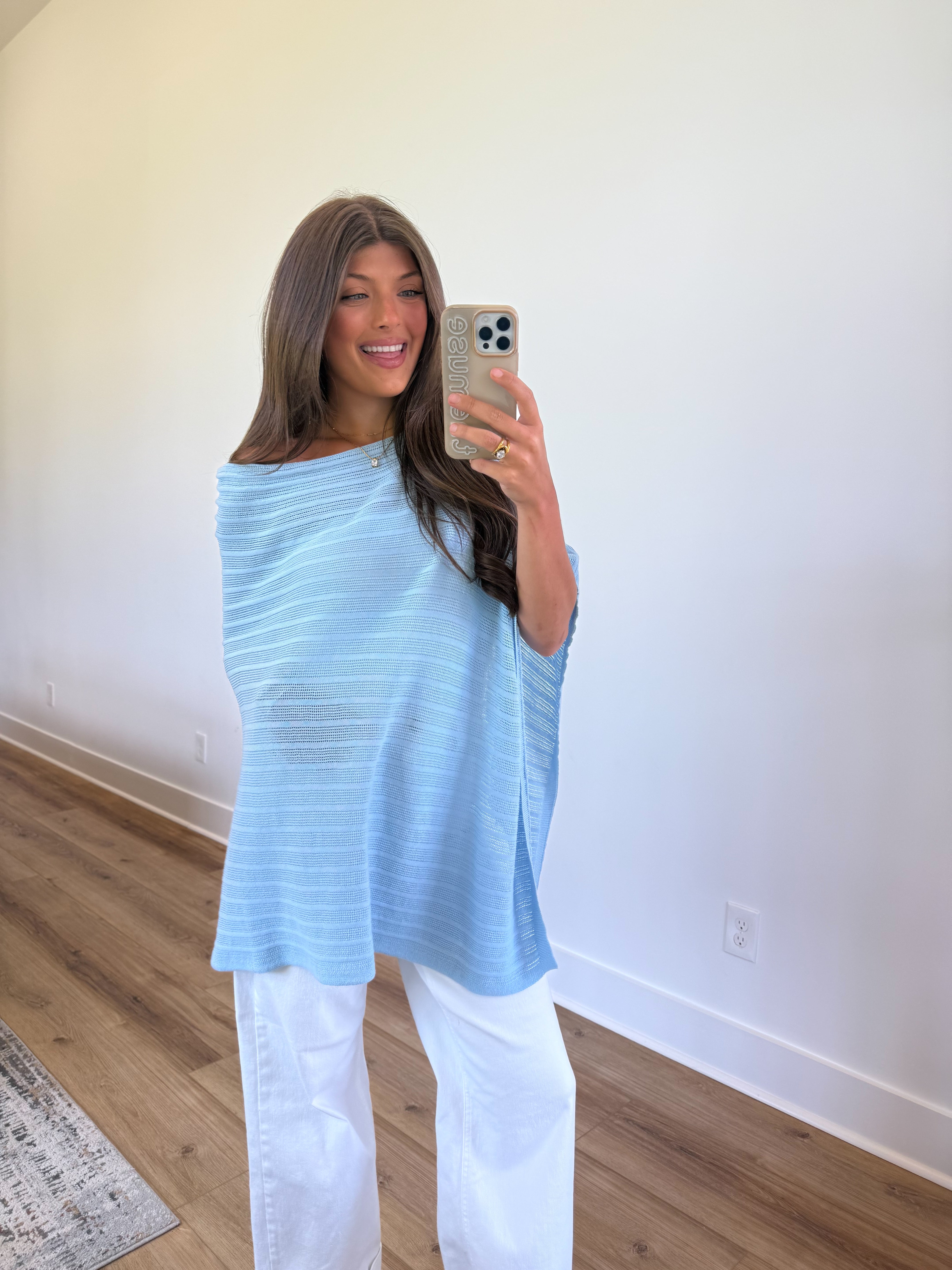Blue Knit Poncho Top