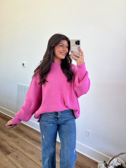 Candy Pink Essential Oversized Cozy Knit Sweater