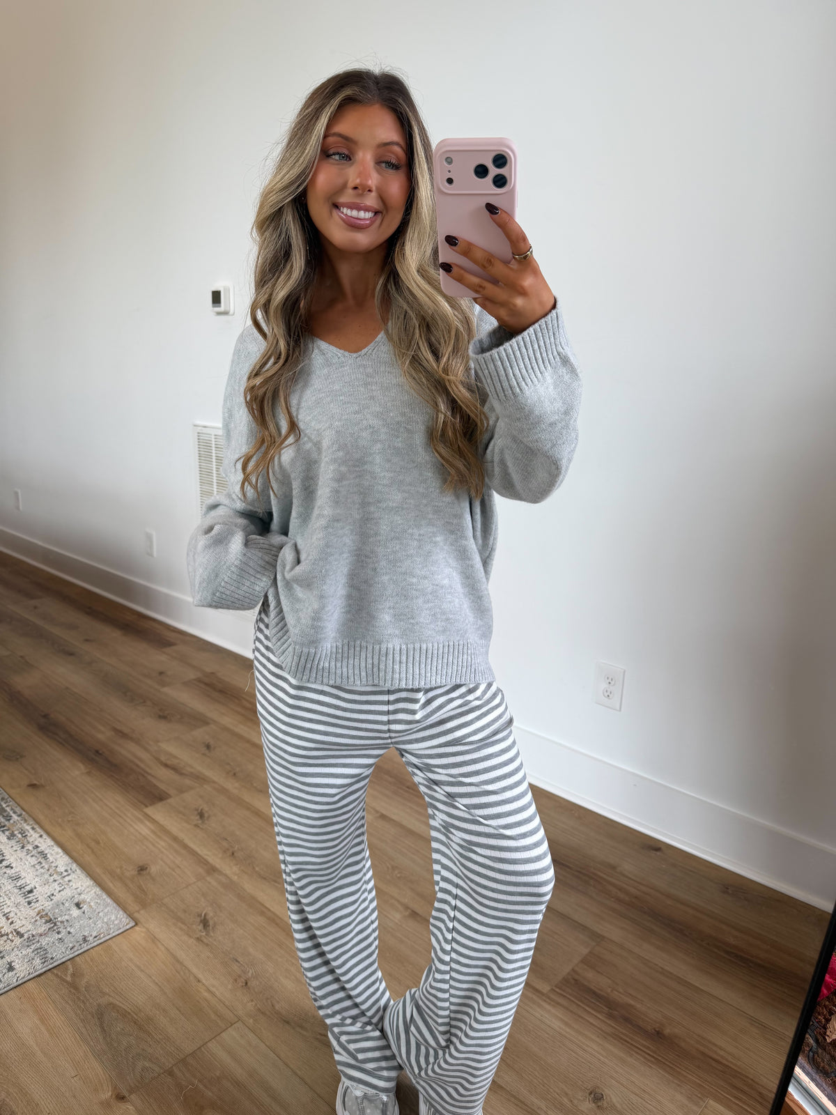 Pointelle Stripe Pants (Grey)
