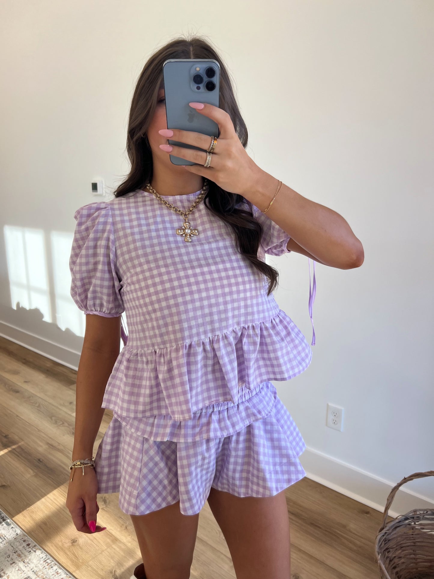 Lavender Plaid Ruffle Skort Set