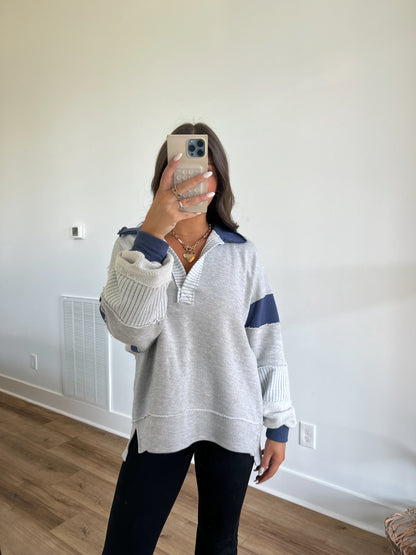 Blue/Grey Color Block Top