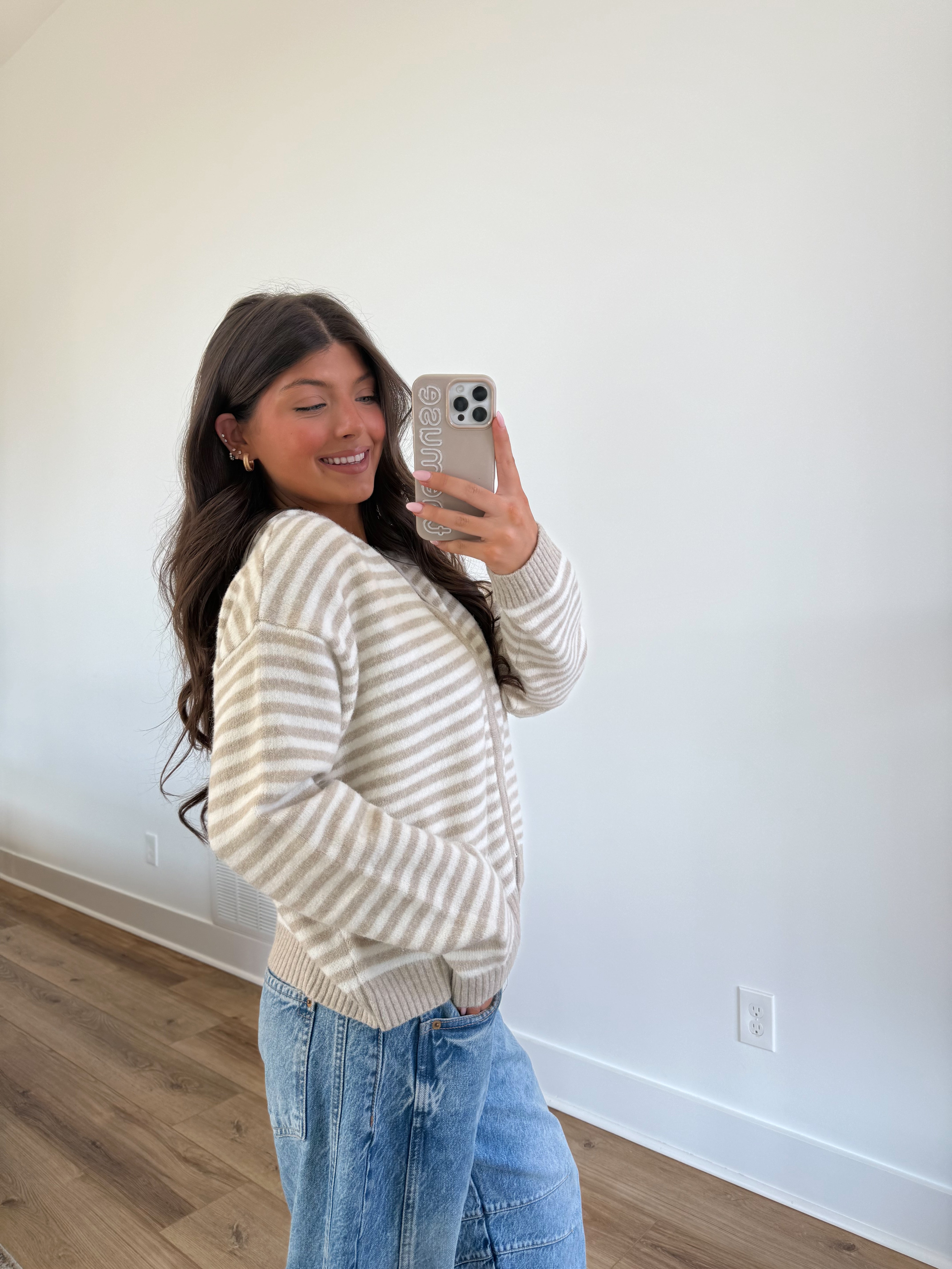 The Maddy Stripe Zip Up (Cream) (Restock)