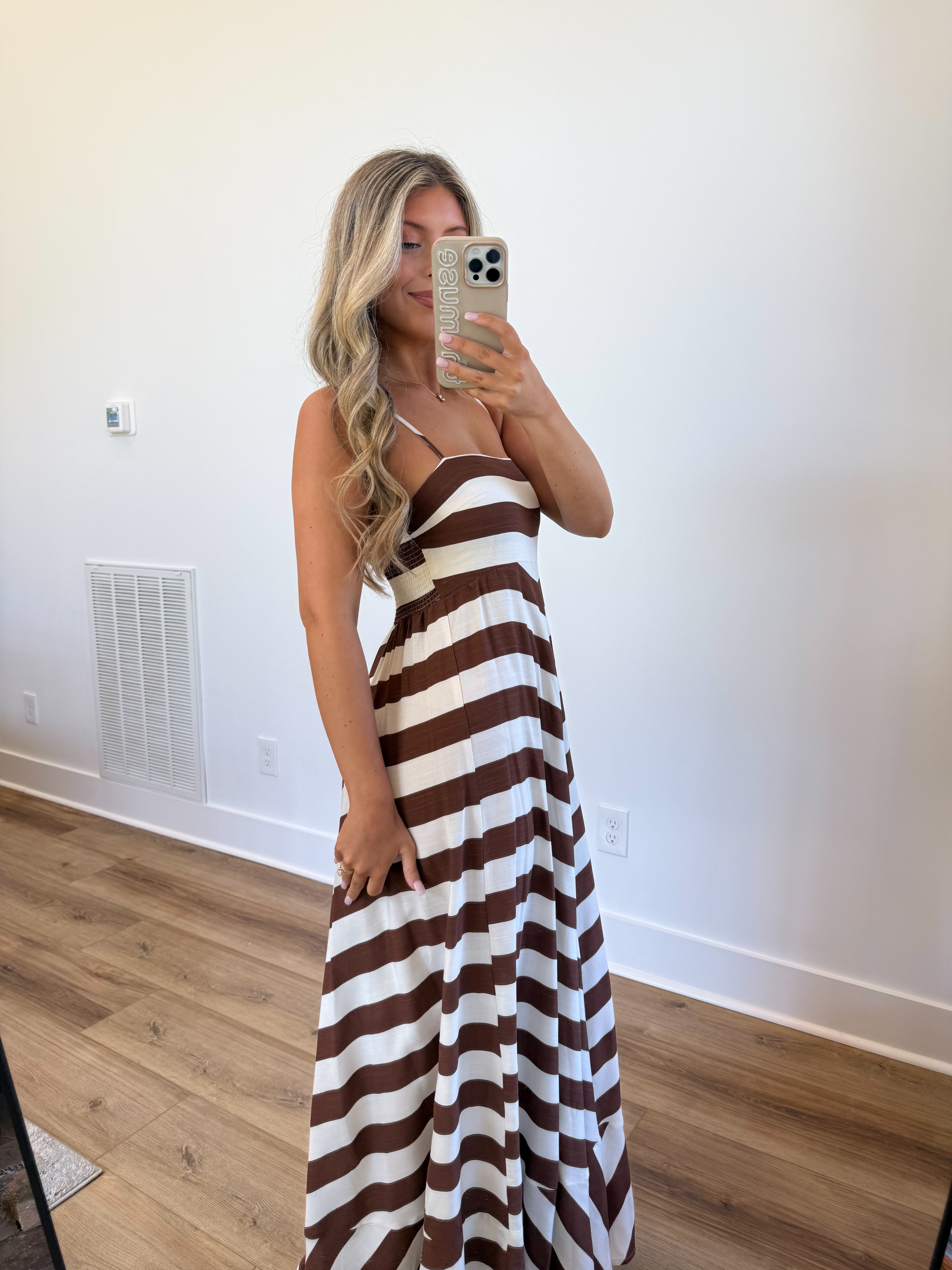 Between The Lines Maxi Dress (Brown)