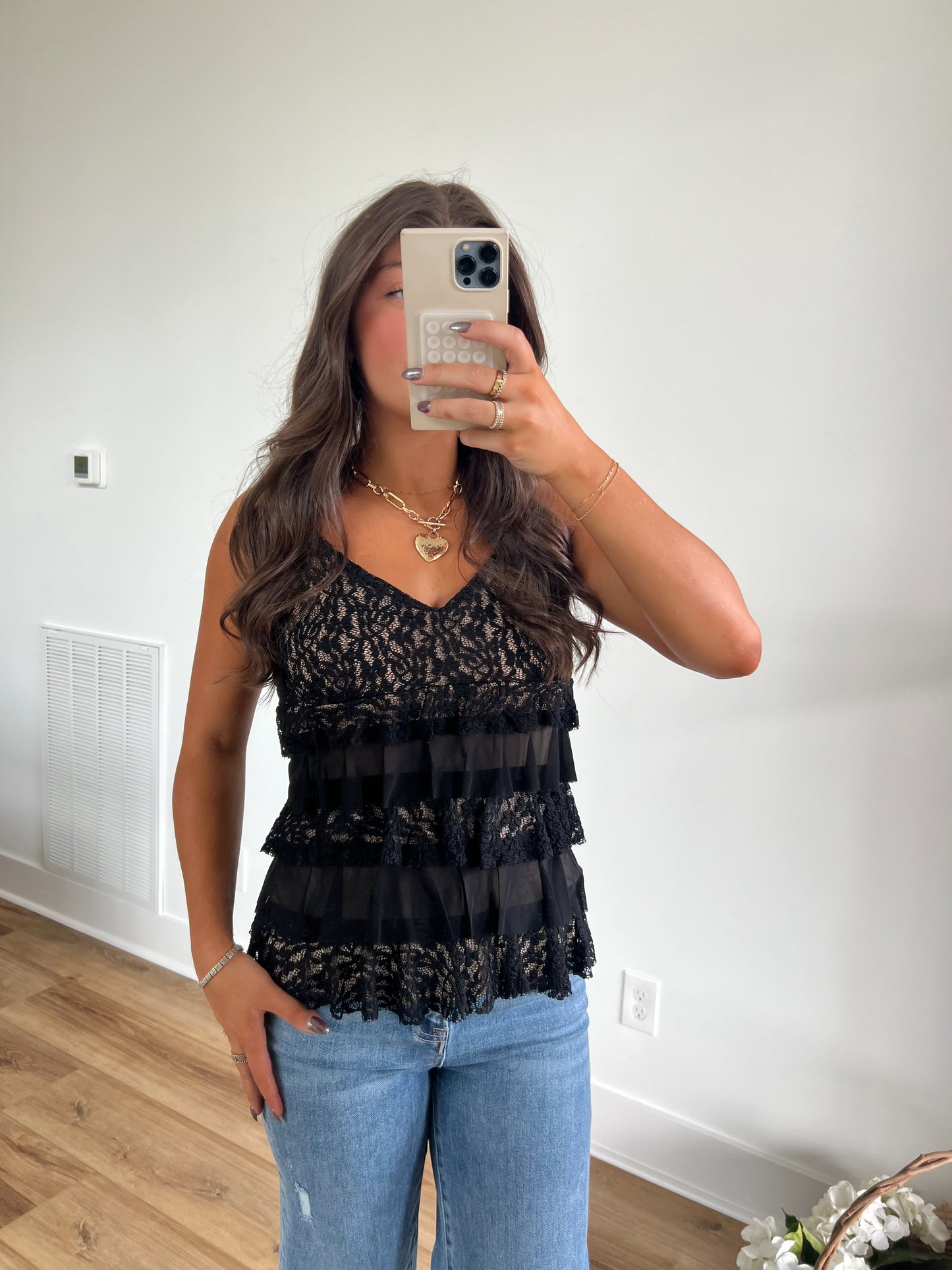 Black Ruffle Lace Cami