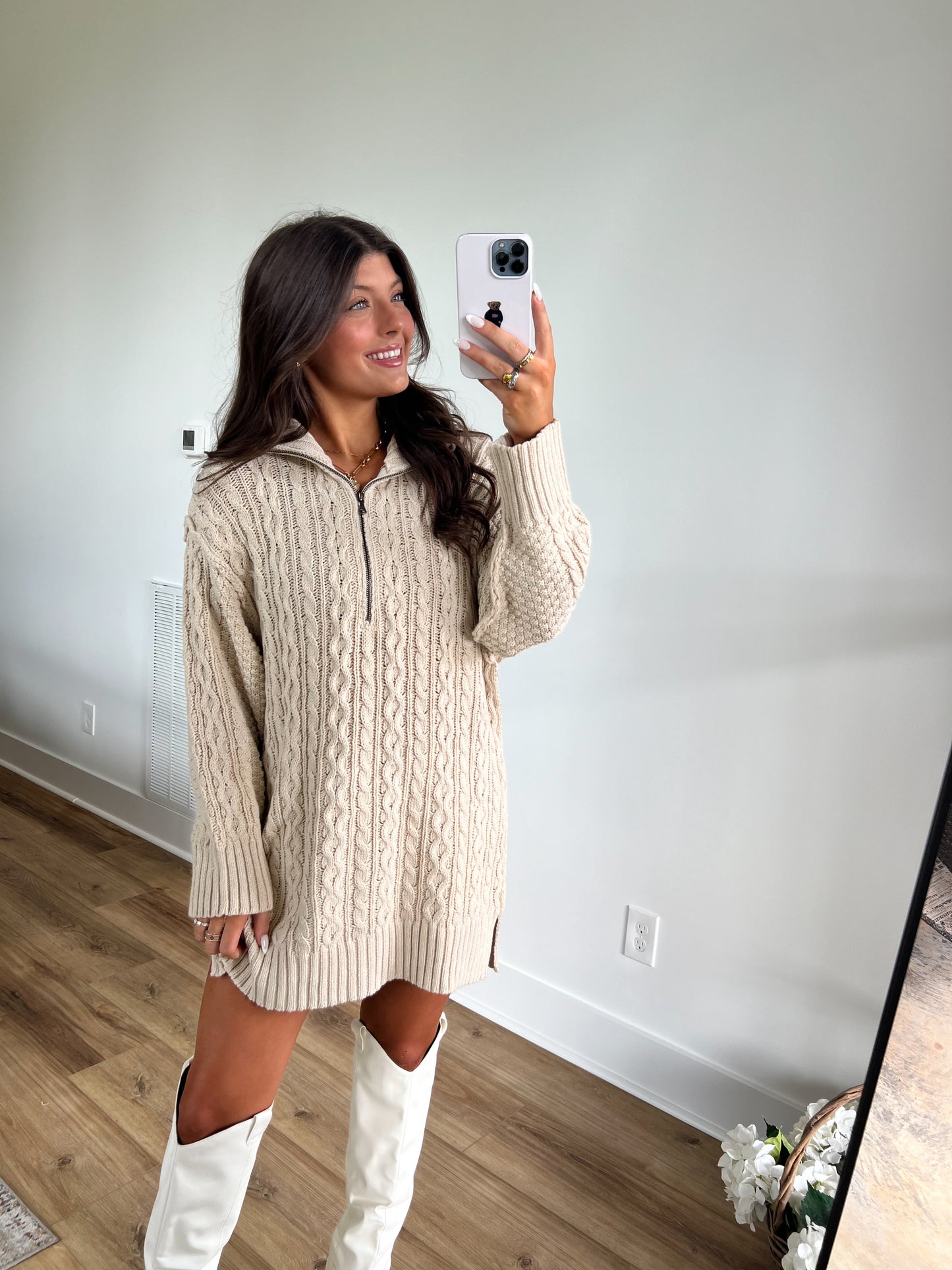 Cream Cable Knit Sweater Dress