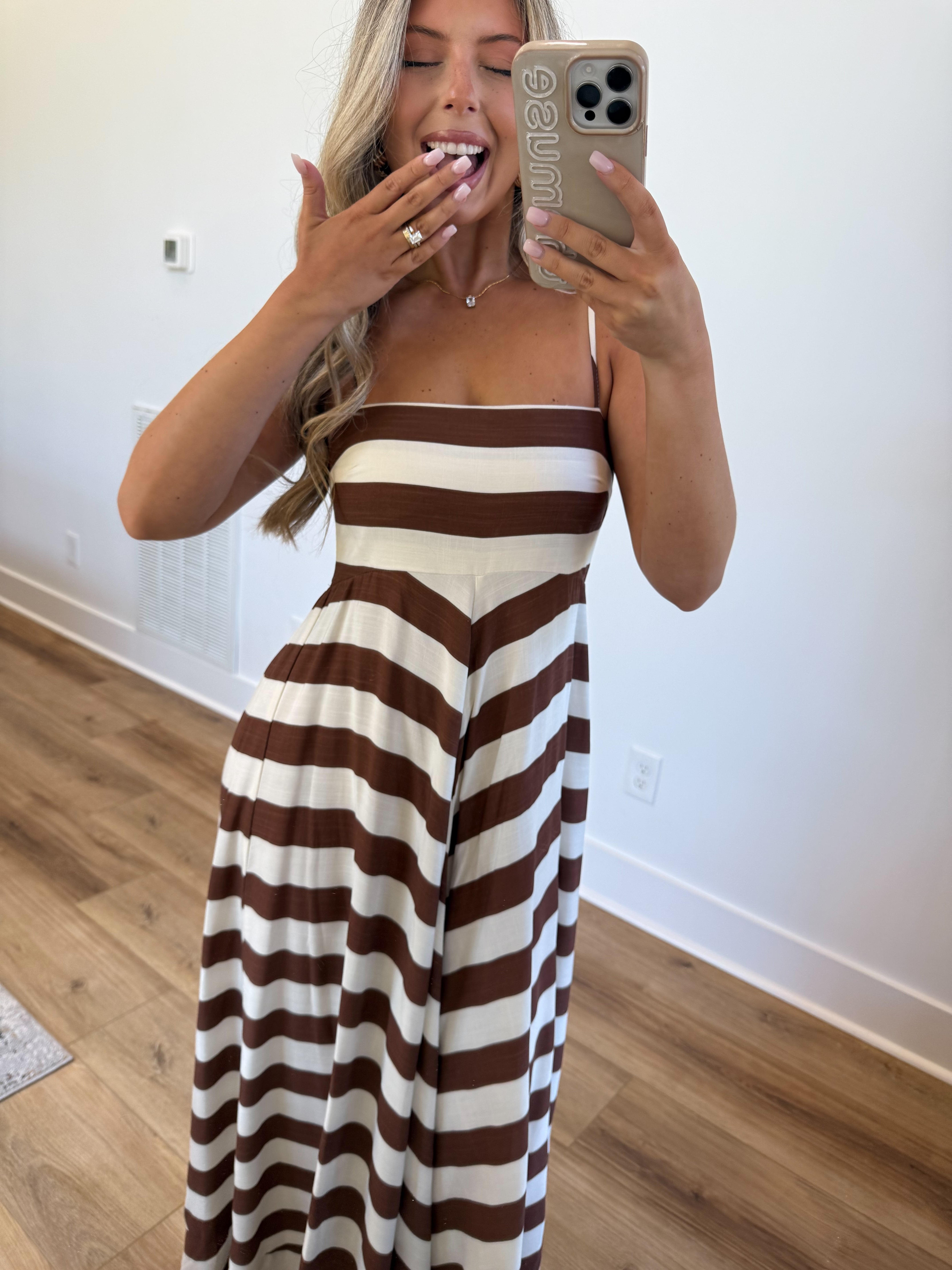 Between The Lines Maxi Dress (Brown)