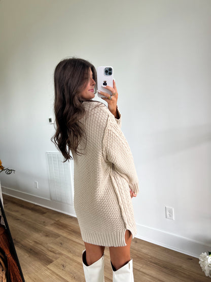 Cream Cable Knit Sweater Dress