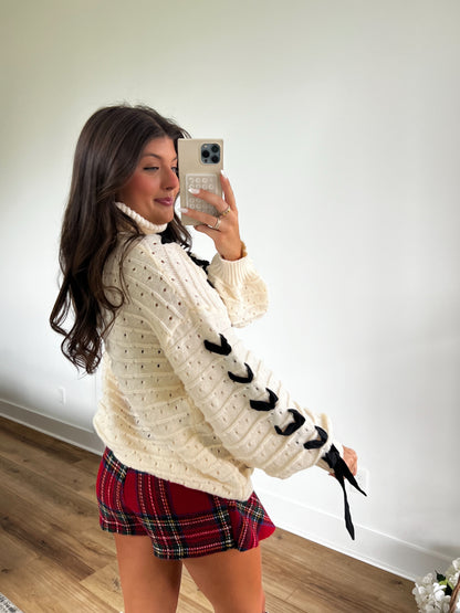 White Festive Turtle Neck Sweater