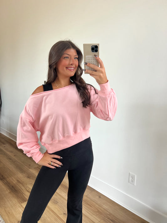 Baby Pink Off The Shoulder Sweatshirt