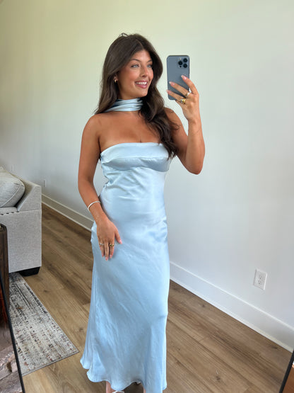 Satin Blue Maxi Dress