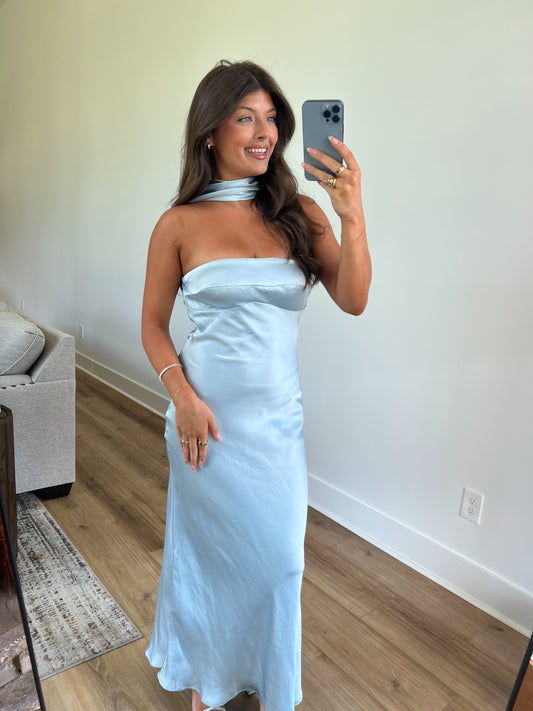 Satin Blue Maxi Dress