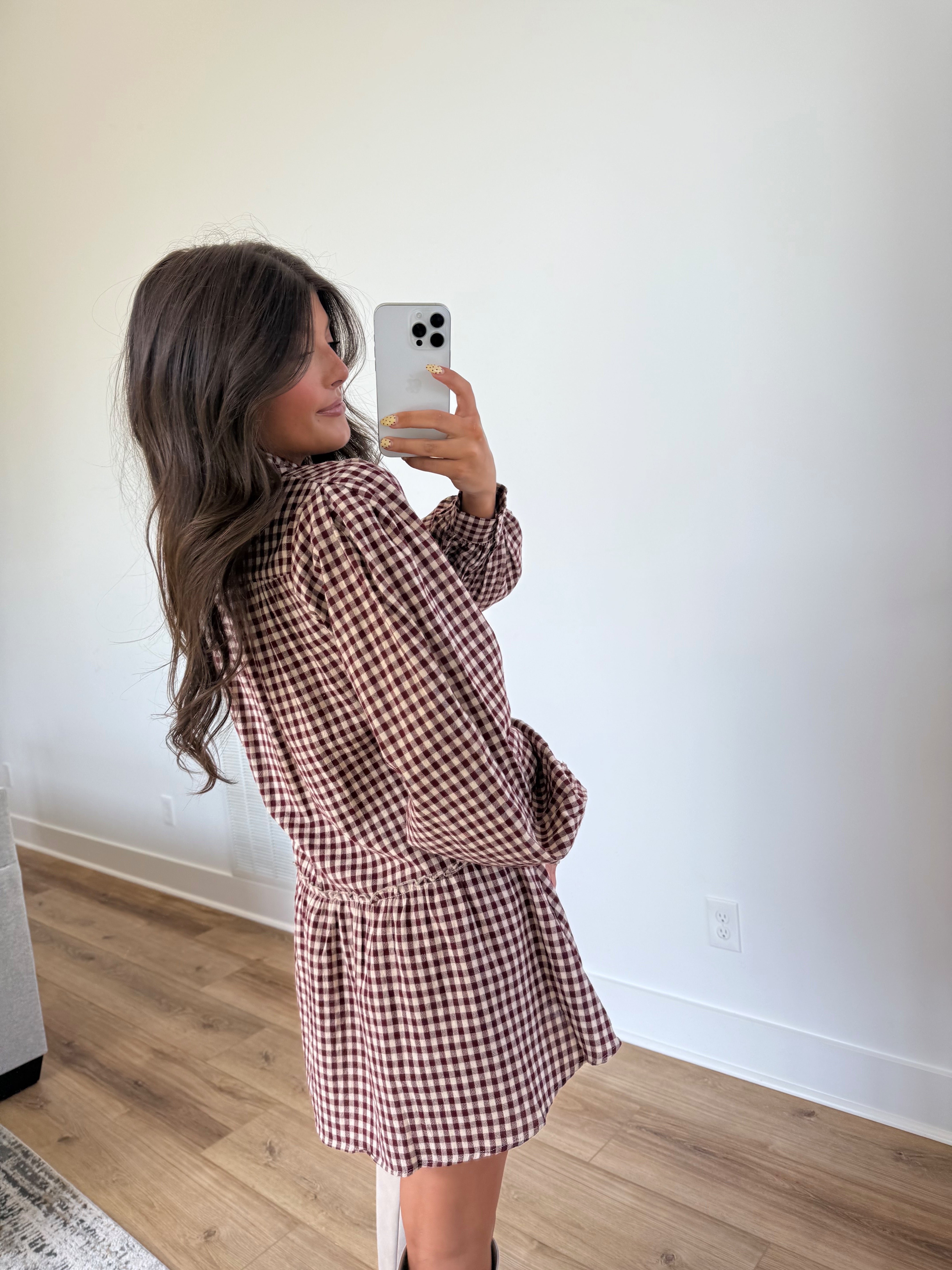 Burgundy Gingham Mini Dress
