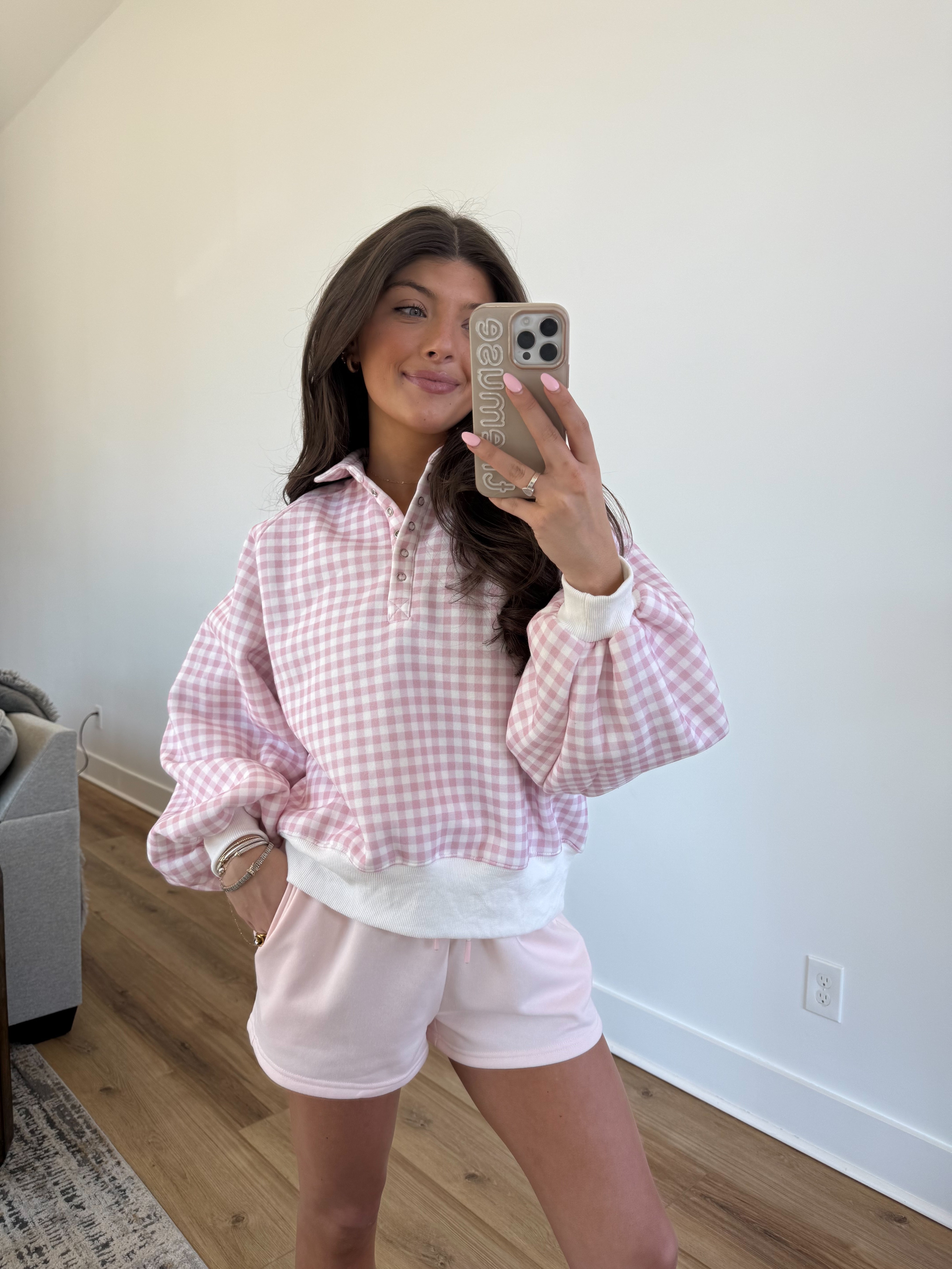 Pink Gingham Crewneck