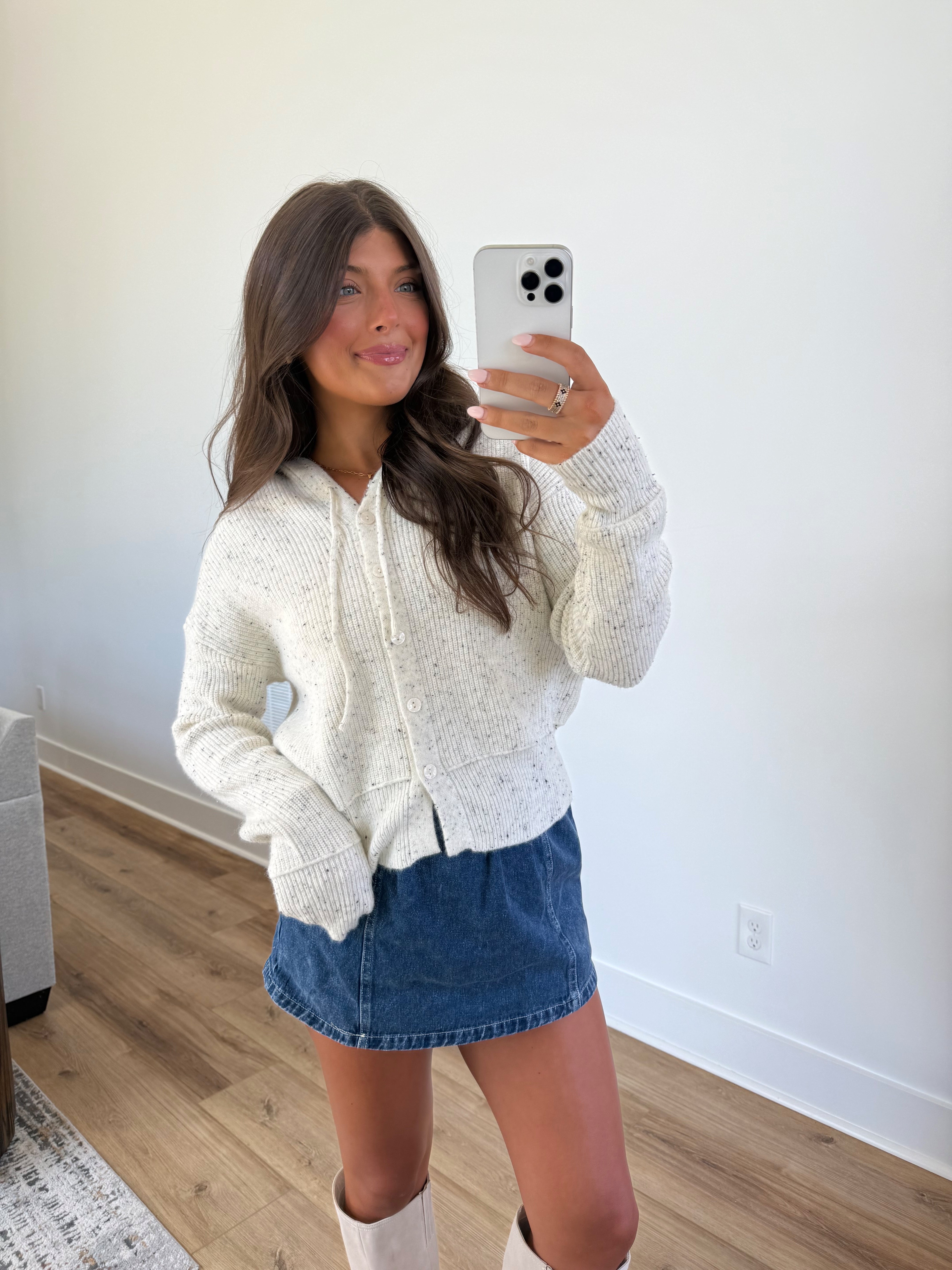 Oatmeal Speckle Hoodie Cardigan
