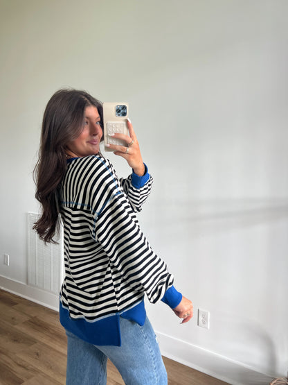 Khloe Black/White/Blue Stripe Top