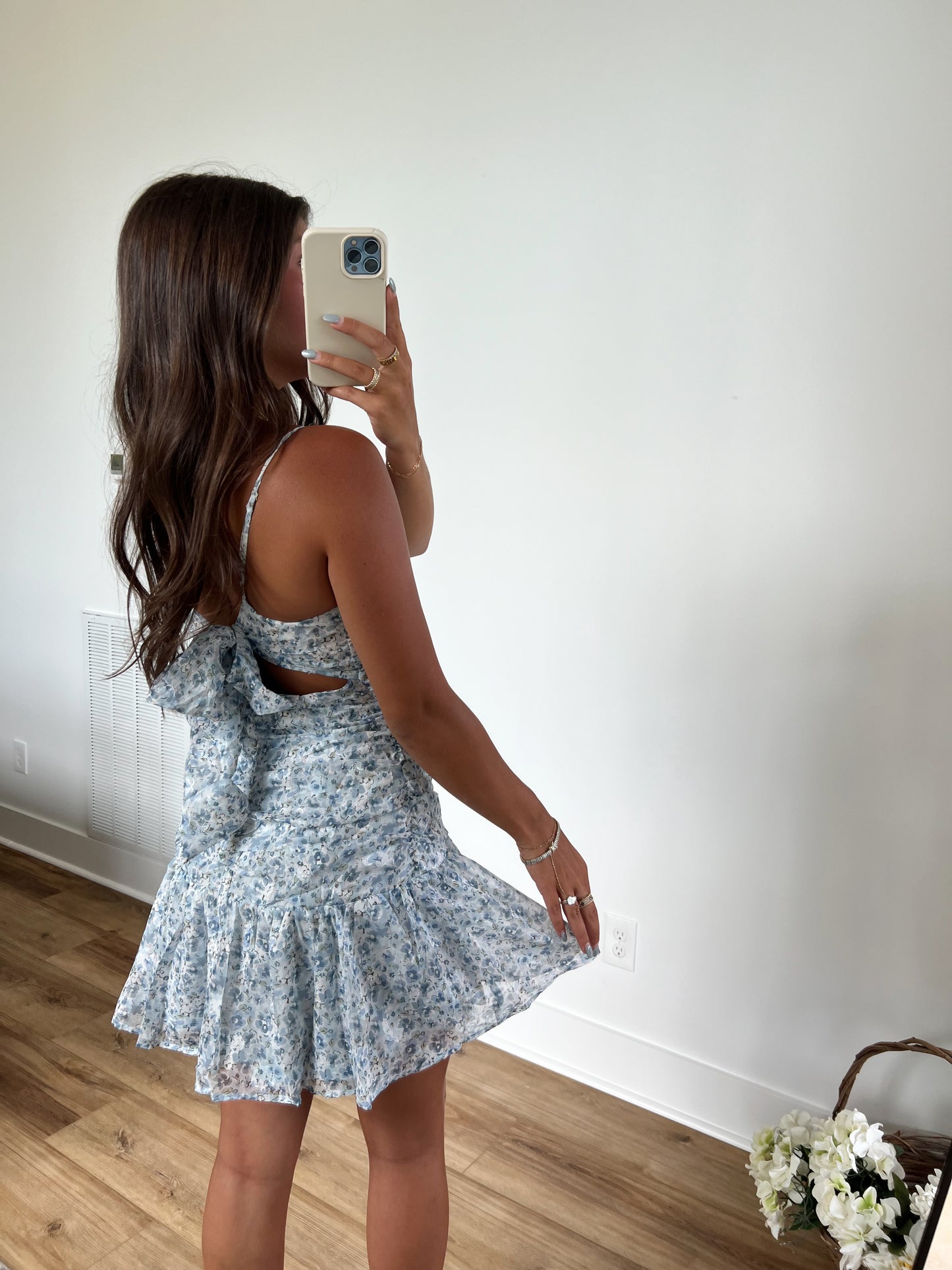 Blue Fitted Floral Mini Dress