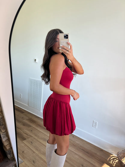 Red Bubble Hem Mini Dress