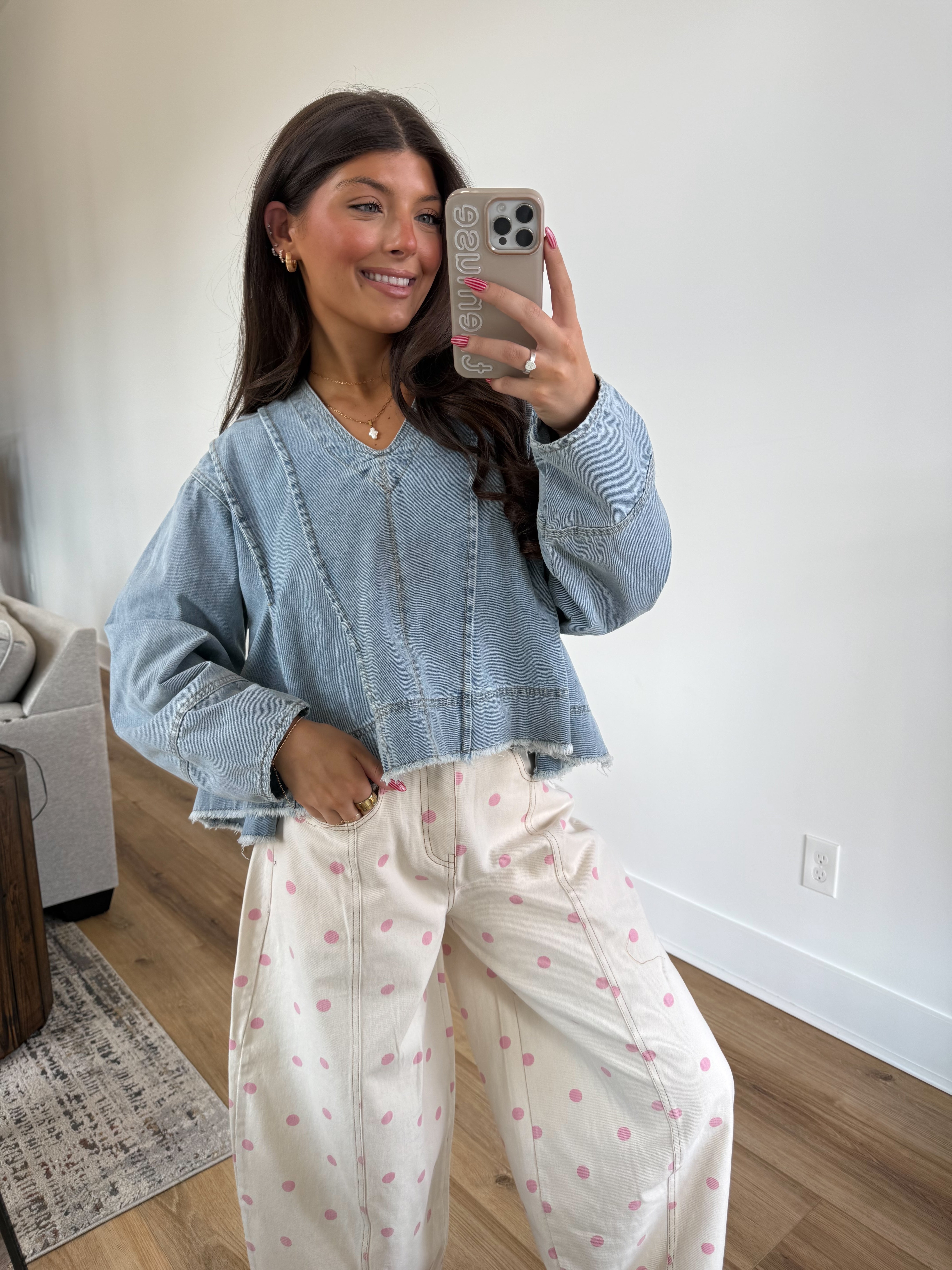 Frayed Hem Denim Top