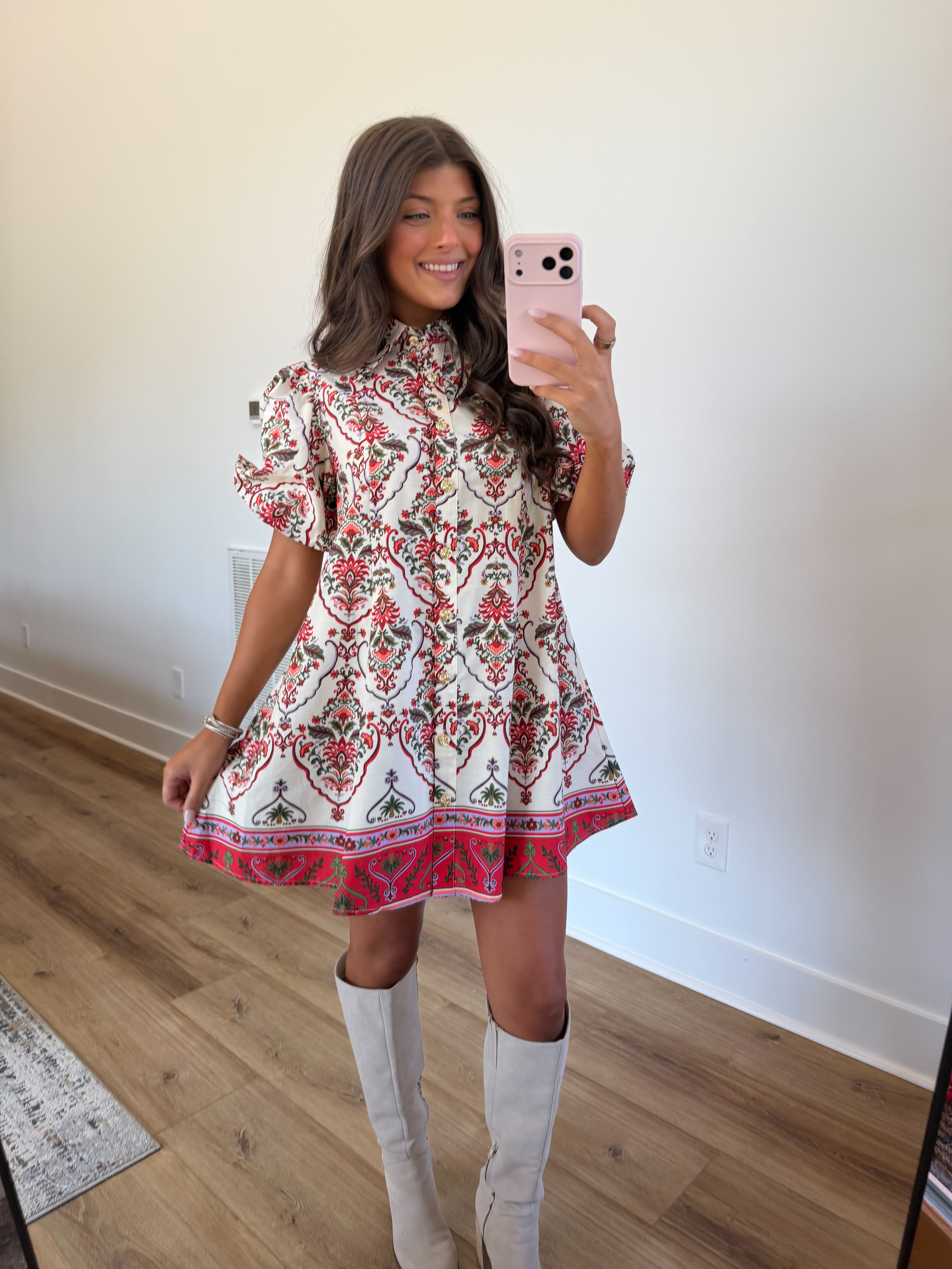 Orange Cream Floral Print Mini Dress