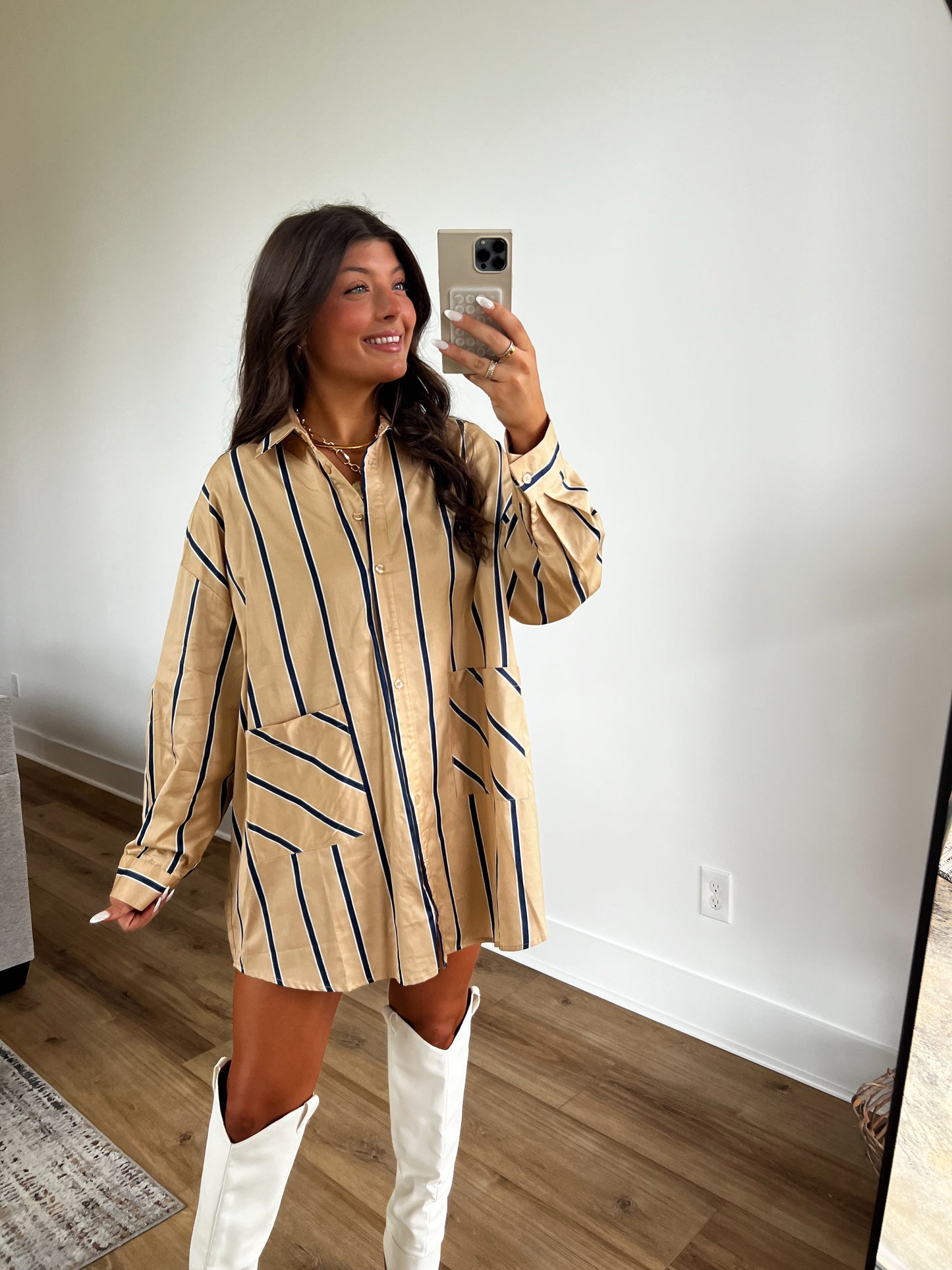 Beige Stripe T-Shirt Dress