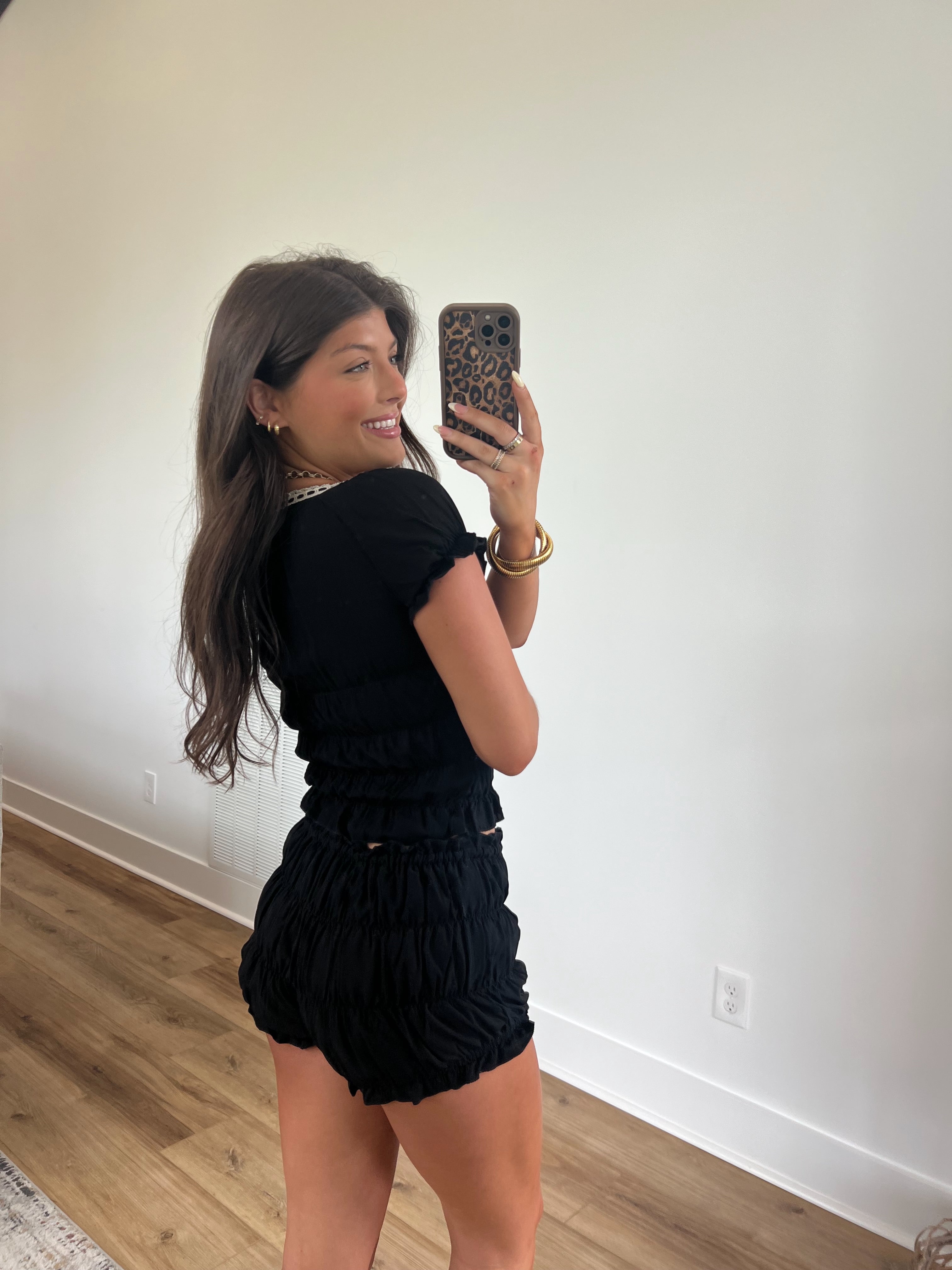 Black Crinkle Shorts Set