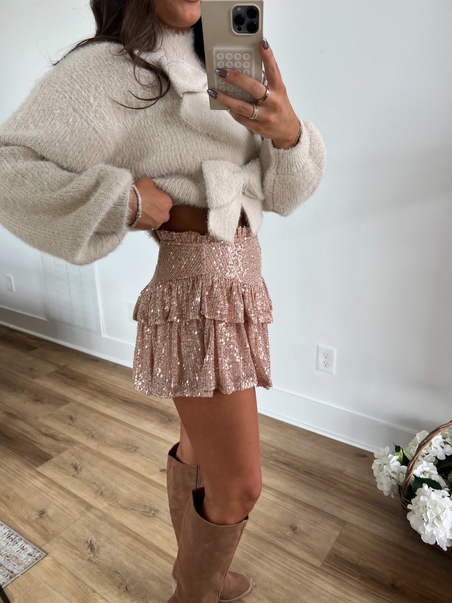 (Pink) Ruffle Sequin Skort