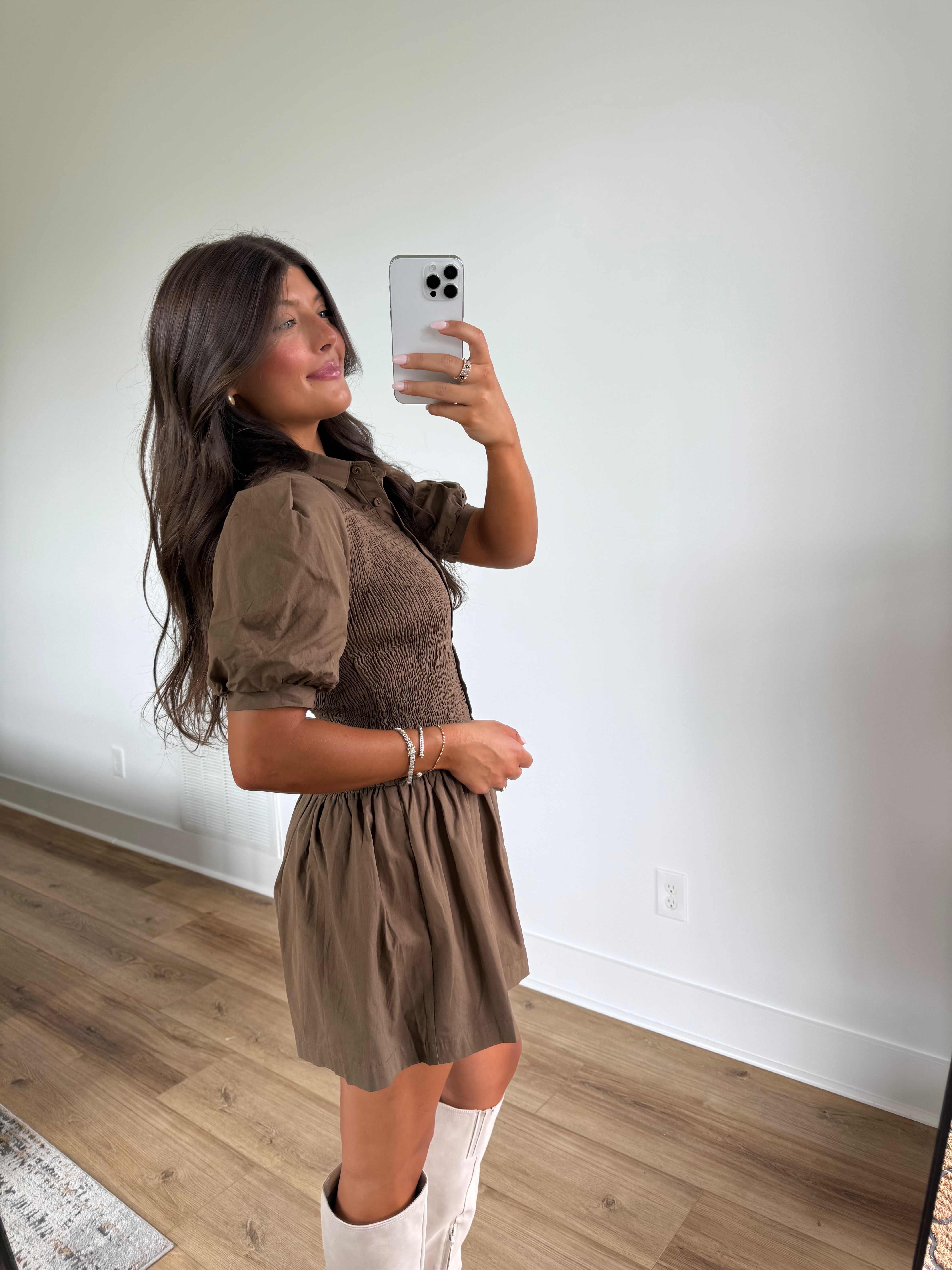 Chestnut Smocked Mini Dress