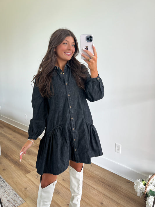 Black Denim Button Up Dress