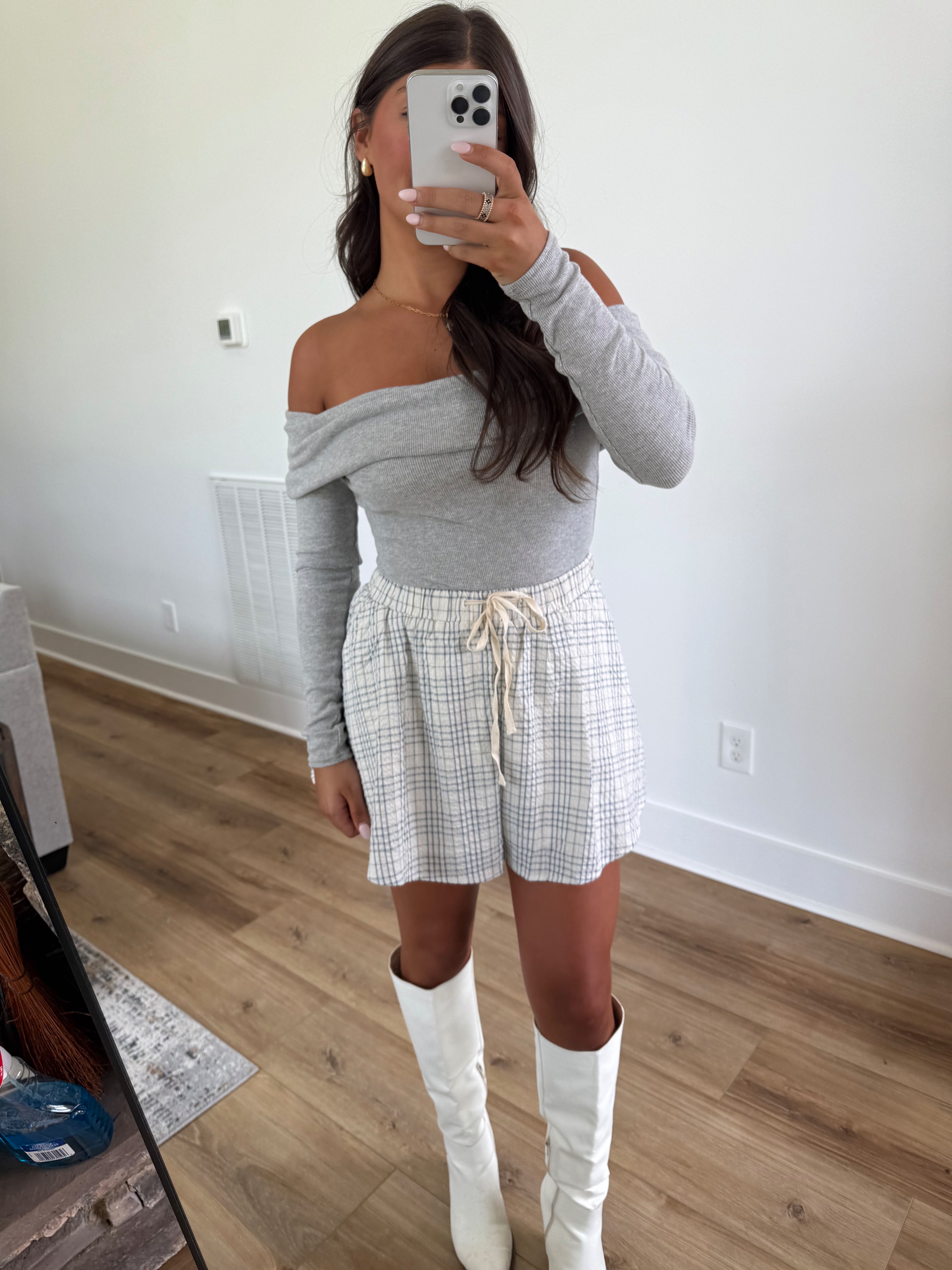 Grey Off-Shoulder Bodysuit