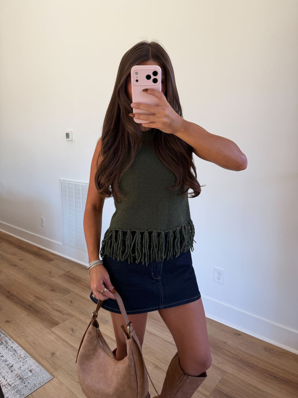 Green Fringe Hem Sweater Tank